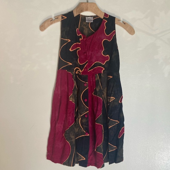 Vintage Bali Moon Kidz Girls Batik Tie Dye Abstract Dress Small 6-7 90's Y2K - Picture 2 of 11